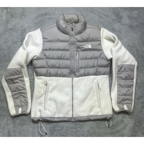 The North Face Jacket Women's  M White Gray Puffer Fleece 550 Denali Full Zip - Picture 1 of 16